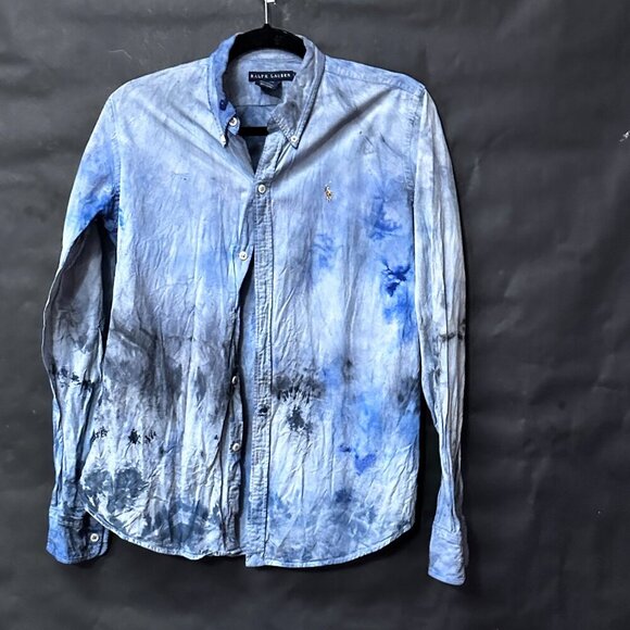 Ralph Lauren Cotton Blue Shirt Tie Dye  Casual Button Down Dress Size 16 Xl - Picture 4 of 8